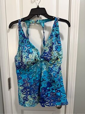 Jantzen Blue Turquoise Geometric Tankini Top